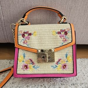 Aldo Multicolor Floral Embroidered Raffia Bag